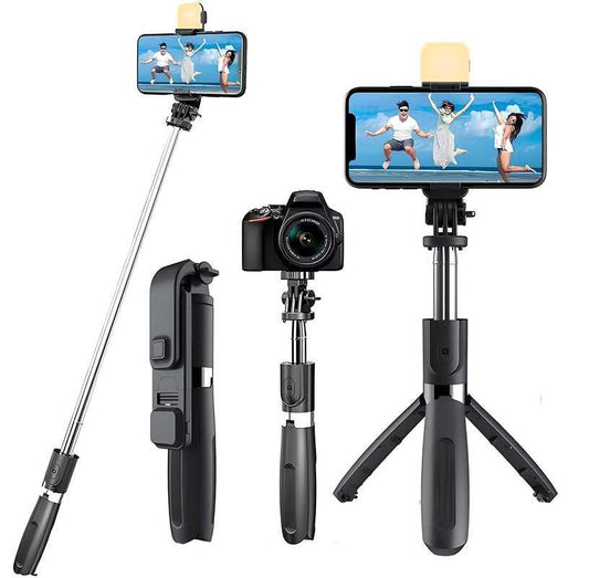 Extendable Flash 3 - in - 1 Selfie Stick Tripod with Bluetooth Remote - Pexsho