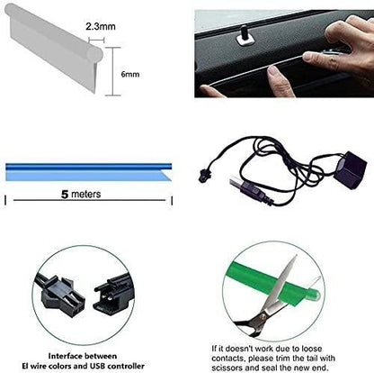 Automaze El Wire, 5M Neon Lights 5V with Fuse Protection for Car Interior Decoration - Pexsho